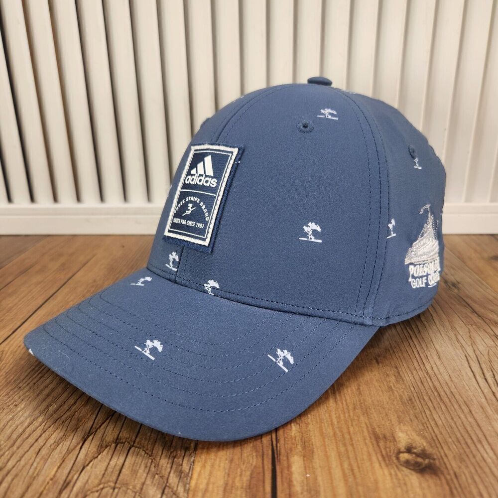 Adidas Polson Bay Golf Course Hat Cap Snapback Blue Palm Trees Mens Sports Logo